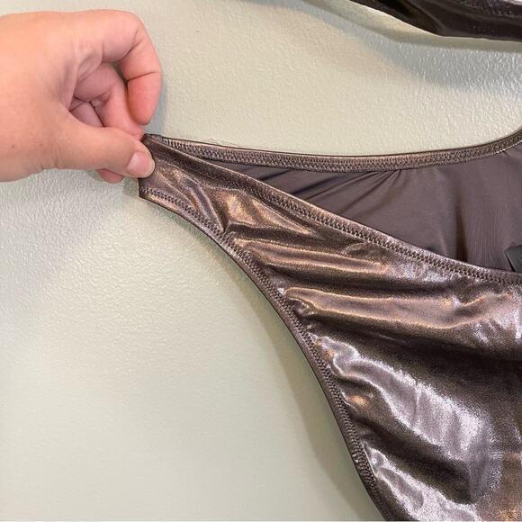 Skims Stretch Metallic Swim Halter Monokini One-Piece Swimsuit Carbon 2X NWT - Picture 6 of 16